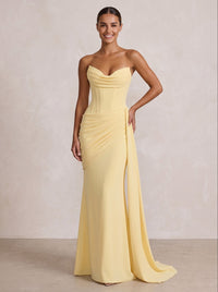 Stretch Jersey Sheath/Column Strapless Floor-Length Formal Prom Dresses with Ruched Waist