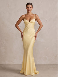 Satin Sheath/Column Spaghetti Straps Floor-Length Formal Prom Dresses for Women