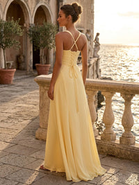 Chiffon A-Line/Princess Spaghetti Straps Floor-Length Prom Dresses with Pleats