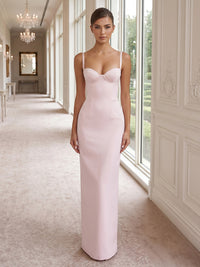 Satin Sheath/Column Spaghetti Straps Floor-Length Prom Dresses with Corset Bodice