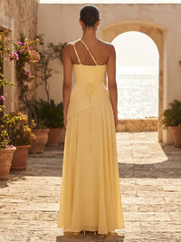 Chiffon A-Line/Princess One Shoulder Floor-Length Prom Dresses with Pleats