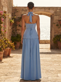 Chiffon A-Line/Princess Halter Floor-Length Prom Dresses with Pleats & Slit