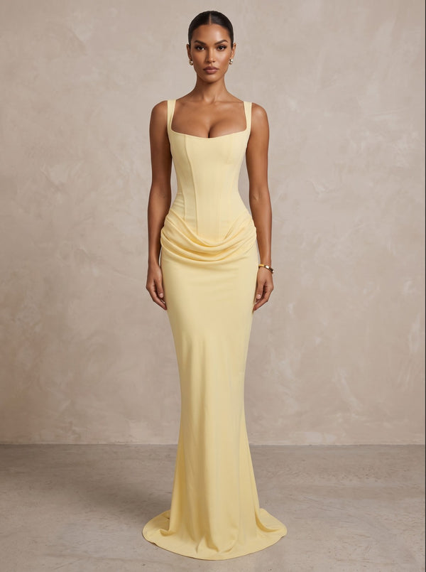 Stretch Jersey Sheath/Column Spaghetti Straps Floor-Length Formal Prom Dresses with Ruched Waist