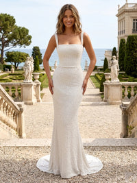 Sequin Sheath/Column Spaghetti Straps Floor-Length Prom Dresses for Women