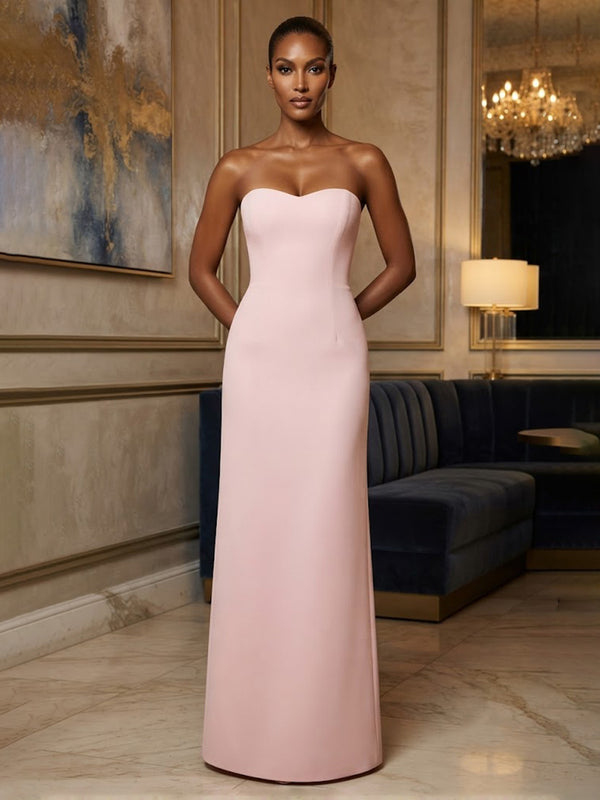 Satin Sheath/Column Strapless Floor-Length Prom Dresses for Women