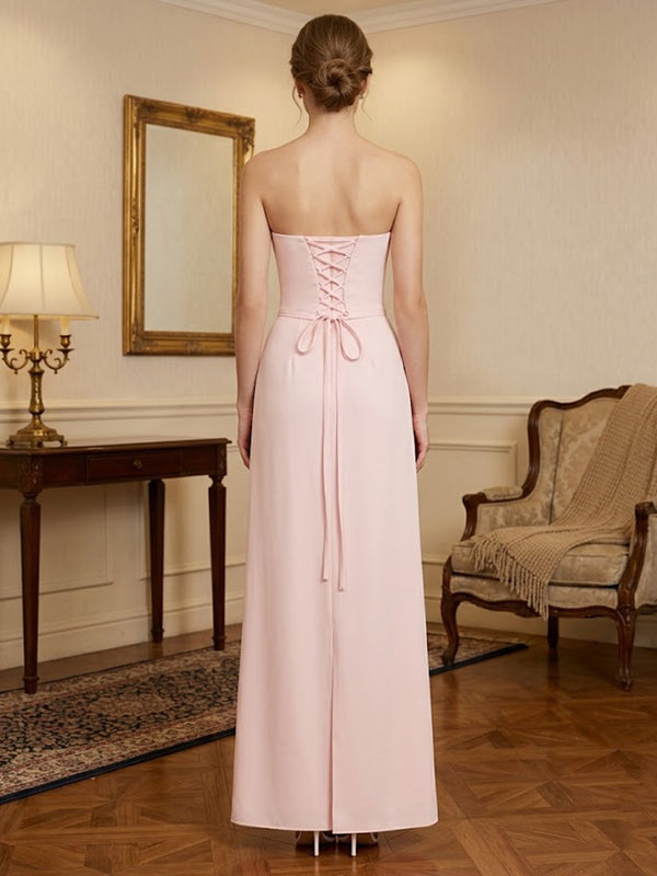 Satin Sheath/Column Strapless Floor-Length Prom Dresses for Women