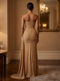 Sequin Sheath/Column Strapless Floor-Length Prom Dresses with Ruched Waist