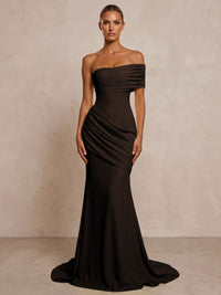 Stretch Jersey Mermaid/Trumpet One Shoulder Floor-Length Formal Prom Dresses with Ruched Waist & Sweep Train