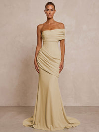 Stretch Jersey Mermaid/Trumpet One Shoulder Floor-Length Formal Prom Dresses with Ruched Waist & Sweep Train