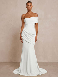 Stretch Jersey Mermaid/Trumpet One Shoulder Floor-Length Formal Prom Dresses with Ruched Waist & Sweep Train