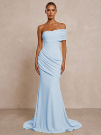 Stretch Jersey Mermaid/Trumpet One Shoulder Floor-Length Formal Prom Dresses with Ruched Waist & Sweep Train