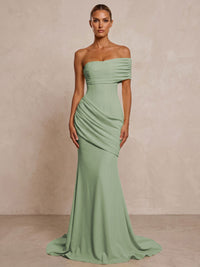 Stretch Jersey Mermaid/Trumpet One Shoulder Floor-Length Formal Prom Dresses with Ruched Waist & Sweep Train