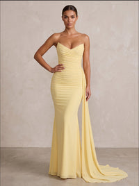 Chiffon Mermaid/Trumpet Strapless Floor-Length Formal Prom Dresses with Ruched Waist