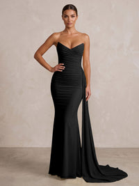 Chiffon Mermaid/Trumpet Strapless Floor-Length Formal Prom Dresses with Ruched Waist
