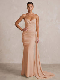 Chiffon Mermaid/Trumpet Strapless Floor-Length Formal Prom Dresses with Ruched Waist