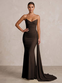 Chiffon Mermaid/Trumpet Strapless Floor-Length Formal Prom Dresses with Ruched Waist
