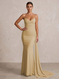 Chiffon Mermaid/Trumpet Strapless Floor-Length Formal Prom Dresses with Ruched Waist