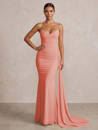 Chiffon Mermaid/Trumpet Strapless Floor-Length Formal Prom Dresses with Ruched Waist