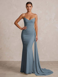 Chiffon Mermaid/Trumpet Strapless Floor-Length Formal Prom Dresses with Ruched Waist