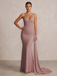 Chiffon Mermaid/Trumpet Strapless Floor-Length Formal Prom Dresses with Ruched Waist