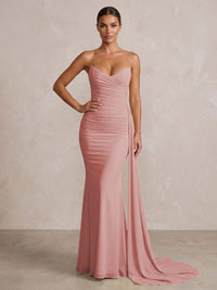 Chiffon Mermaid/Trumpet Strapless Floor-Length Formal Prom Dresses with Ruched Waist