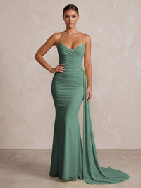 Chiffon Mermaid/Trumpet Strapless Floor-Length Formal Prom Dresses with Ruched Waist
