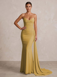 Chiffon Mermaid/Trumpet Strapless Floor-Length Formal Prom Dresses with Ruched Waist