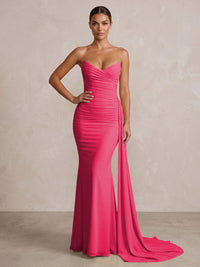 Chiffon Mermaid/Trumpet Strapless Floor-Length Formal Prom Dresses with Ruched Waist