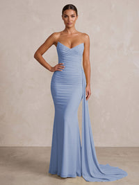 Chiffon Mermaid/Trumpet Strapless Floor-Length Formal Prom Dresses with Ruched Waist