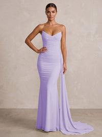 Chiffon Mermaid/Trumpet Strapless Floor-Length Formal Prom Dresses with Ruched Waist