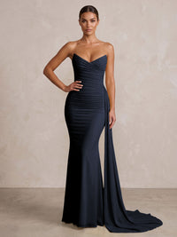 Chiffon Mermaid/Trumpet Strapless Floor-Length Formal Prom Dresses with Ruched Waist