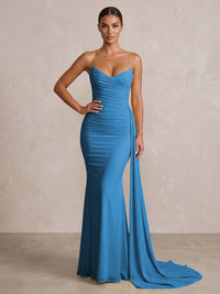 Chiffon Mermaid/Trumpet Strapless Floor-Length Formal Prom Dresses with Ruched Waist