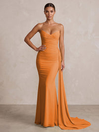 Chiffon Mermaid/Trumpet Strapless Floor-Length Formal Prom Dresses with Ruched Waist