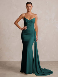 Chiffon Mermaid/Trumpet Strapless Floor-Length Formal Prom Dresses with Ruched Waist