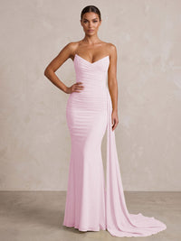 Chiffon Mermaid/Trumpet Strapless Floor-Length Formal Prom Dresses with Ruched Waist