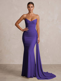 Chiffon Mermaid/Trumpet Strapless Floor-Length Formal Prom Dresses with Ruched Waist