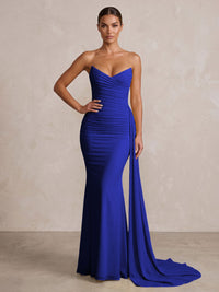 Chiffon Mermaid/Trumpet Strapless Floor-Length Formal Prom Dresses with Ruched Waist