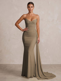 Chiffon Mermaid/Trumpet Strapless Floor-Length Formal Prom Dresses with Ruched Waist
