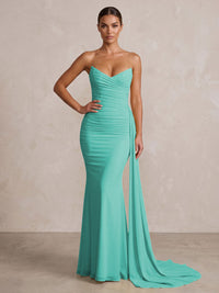 Chiffon Mermaid/Trumpet Strapless Floor-Length Formal Prom Dresses with Ruched Waist