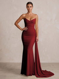 Chiffon Mermaid/Trumpet Strapless Floor-Length Formal Prom Dresses with Ruched Waist