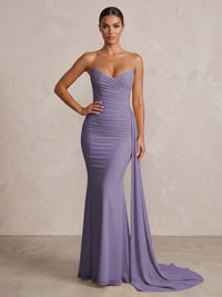 Chiffon Mermaid/Trumpet Strapless Floor-Length Formal Prom Dresses with Ruched Waist