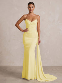 Chiffon Mermaid/Trumpet Strapless Floor-Length Formal Prom Dresses with Ruched Waist