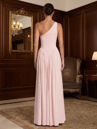 Chiffon A-Line/Princess One Shoulder Floor-Length Prom Dresses with Pleats