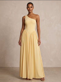 Chiffon A-Line/Princess One Shoulder Floor-Length Formal Prom Dresses with Pleats