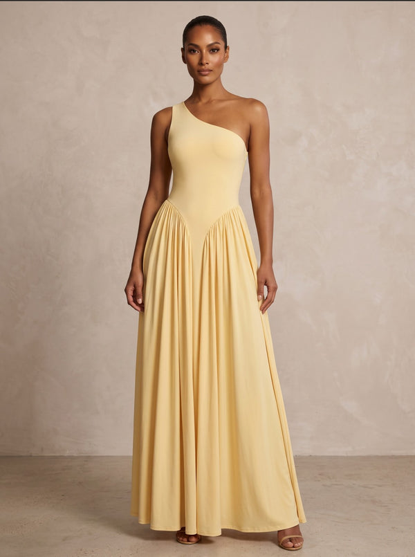Chiffon A-Line/Princess One Shoulder Floor-Length Formal Prom Dresses with Pleats