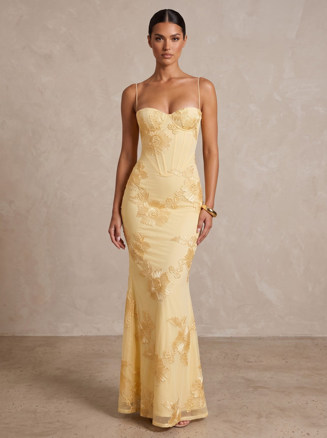 Jacquard Sheath/Column Strapless Floor-Length Formal Prom Dresses with Corset Bodice