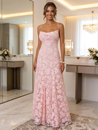 Lace A-Line/Princess Spaghetti Straps Floor-Length Prom Dresses for Women