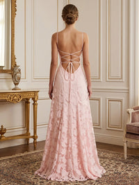 Lace A-Line/Princess Spaghetti Straps Floor-Length Prom Dresses for Women