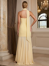 Chiffon Sheath/Column Strapless Floor-Length Prom Dresses with Pleats