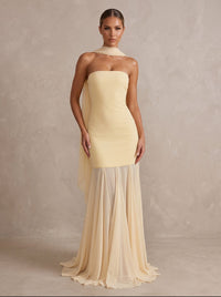 Chiffon Sheath/Column Strapless Floor-Length Formal Prom Dresses with Pleats
